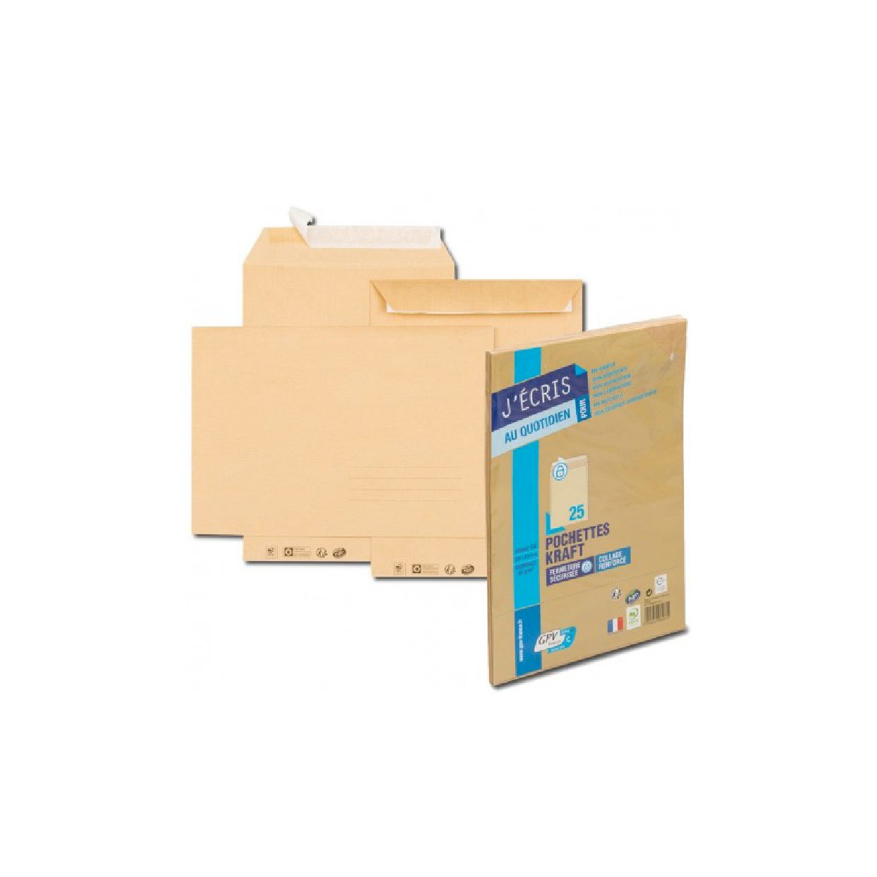 Paquet 25x Enveloppes C4 229x324mm GPV - marron - bande détachable